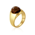 Detailed macro view of 18K gold plated ring with a brown cat-eye gemstone inlay - US 7 / Brown Cat Eye Stone Style (D007) / Gold