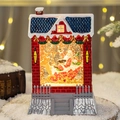 Farol de Navidad musical con diseño de casa roja y miniatura de muñeco de nieve - Nuevo Carro Tirado Por Ciervos De Red House Para Ancianos