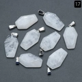 Set of eight white translucent natural stone coffin pendants with silver metal clasps - White Crystal