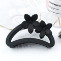 Elegant matte black large hair claw clip featuring double 3D flower decorative design - Black