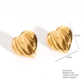 Gold-plated 18K stainless steel heart earrings with vertical striped relief design - E664-36(Striped Heart)