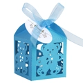 Scatola regalo blu tagliata al laser per baby shower con design a orso e nastro - Celeste