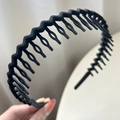 Matte black wavy anti-slip headband with fine grip teeth for secure hair styling - 01# Black