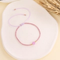 Detail of handmade woven beaded bracelet with adjustable rope and purple crystal beads - 10# Pink