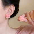 Close-up of model wearing pink crystal cluster tassel earrings with elegant style - 6# Silver Needle-Pink-Cluster