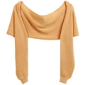 Detailed flat lay of khaki knitted shrug with ribbed texture and off-shoulder design - Khaki