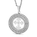 Silver hollow cross pendant necklace with sparkling rhinestones on a slim O-chain - Steel Color Hollow Cross Double Row Rhinestone Pendant (KP44580-K)