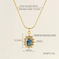 18K gold plated stainless steel sunburst necklace with oval blue zircon pendant - Sunflower Style - Blue Zircon (ZX676)