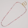 Bohemian colorful seed bead necklace with grey pearl charm and golden chain extension - Red Purple Mixed H (MI-N220071H)