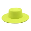 Detailed close-up of neon yellow felt flat top hat showing fine stitching and wide brim - M (56-58cm) / Neon Yellow