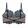 Soutien-gorge en dentelle noire et maille beige avec broderie florale élégante - S / Noir/Nu