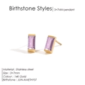 14K gold plated stainless steel stud earrings with 3x7mm purple amethyst zircon - June Purple (Alexandrite Color)