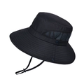 Mens breathable wide brim sun hat with mesh vents and adjustable chin strap for hiking - Black