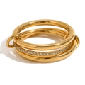 Polished 18K gold plated stainless steel four-layer ring with sparkling zircon stones - Three-Layer Middle Diamond Ring-Gold