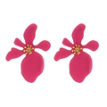 Matte rose red multi-layer petal flower earrings with golden center accent - Rose Red (0180)