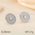 Silberne runde Ohrringe mit Seilstruktur und quadratischem Kristall, 24 mm Durchmesser - Quadratischer Zirkonia Webstruktur Stil (KE115920-GC) / Silber