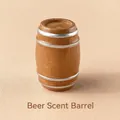 Miniature wooden beer barrel memo holder with silver metal rings and clear wood grain finish - Beer Scented Barrel