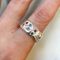 Textured silver ring with irregular finish and colorful zircon stones on finger - US 6 / Silver Multicolor