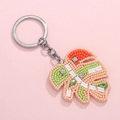 Pink and green monstera leaf beaded keychain with silver ring for bags and keys - Green Leaf