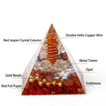 Orgonite pyramid with red jasper, copper wire, opal and gold sand stone for prosperity - No.17-Red Jasper Column + Opal (Bright)