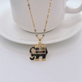 Golden chain necklace featuring a black elephant pendant with colorful cubic zirconia - Black Elephant Colorful Pendant (Lip Chain)