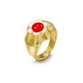 Golden flower ring with white petals and red smiley face enamel in 18K gold plated finish - US 7 / Red and White Smiley Flower
