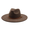 Detailed close-up of dark brown felt fedora hat featuring a slim leather band and gold stud - M(56-59CM) / Suede / Coffee