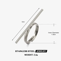Bague ouverte minimaliste en acier inoxydable argenté avec une barre cylindrique de 4 cm - Style De Ligne Argentée (2)