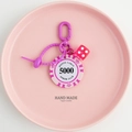 Detail of pink poker chip 5000 and red dice charm keychain with purple clip - Red Dice with Spring Buckle / Pink White-5000 Value