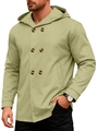 Men's slim-fit hooded trench coat with double-breasted design in light olive green - S / Light Green