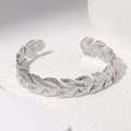 Bracciale rigido aperto in acciaio inossidabile a forma di foglia, finitura argento - Color Acciaio