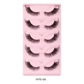 Five pairs of thick curled black false eyelashes on a pink tray for cat-eye makeup look - Long Curled Style (HY5-4)