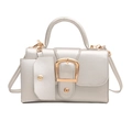 Silver PU leather square handbag with golden chain strap and matching coin purse charm - Silver