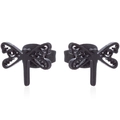 Minimalist matte black dragonfly stud earrings with detailed hollow wing design - 108 Dragonfly - Black