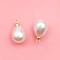 White teardrop faux pearl pendant with golden metal loop for DIY jewelry making - 8x10mm KC Gold Water Drop