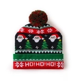 Christmas LED knit hat with HO HO HO lettering and colorful pompom on white background - Multi-Christmas Elements HO HO HO