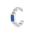 925 silver ear cuff featuring a rectangular blue crystal stone with a polished finish - Blue Zirconia-Platinum