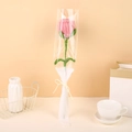 Pink handmade chenille stem rose bouquet in transparent LOVE packaging with bow - Trapezoid Bag-Finished-Candy Color