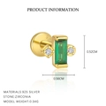 Elegant 925 sterling silver stud earring with emerald green zircon in gold plating - E4773-Gold/Single Piece