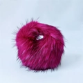 Fuchsia faux raccoon fur ball bag with long plush texture and punk Y2K style aesthetic - Fuschia
