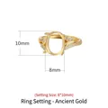 Ancient gold style S925 silver ring setting with 8x10mm oval stone mount and white zircons - Antique Gold (8*10mm)