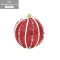 Pallina di Natale rossa 8cm con glitter, strisce bianche e paillettes d'argento - Rosso
