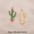 Green cactus enamel charm for DIY jewelry making, 29x16mm pendant with pink flower pot - BK1496# Cactus