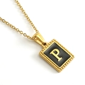18K gold stainless steel necklace with black enamel square pendant and letter P - Letter P (Includes Chain)
