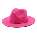 Macro detail of the woven texture and fuchsia leather belt buckle on this summer sun hat - M (56-58cm) / Rose Red