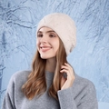 Winter chunky knit slouchy beanie in cream white with decorative pearl accents - Beige