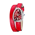 Reloj en forma de serpiente con correa de cuero roja y bisel de diamantes plata - Plata Rojo