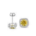 S925 sterling silver stud earrings with round yellow stone and halo square setting - Golden Yellow (1ct*2)