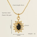 18K gold plated stainless steel necklace with black zircon sunflower pendant - Sunflower Style / Black
