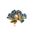 Squisita spilla a fiore in smalto blu con perla bianca e cristalli scintillanti - Peonia Blu